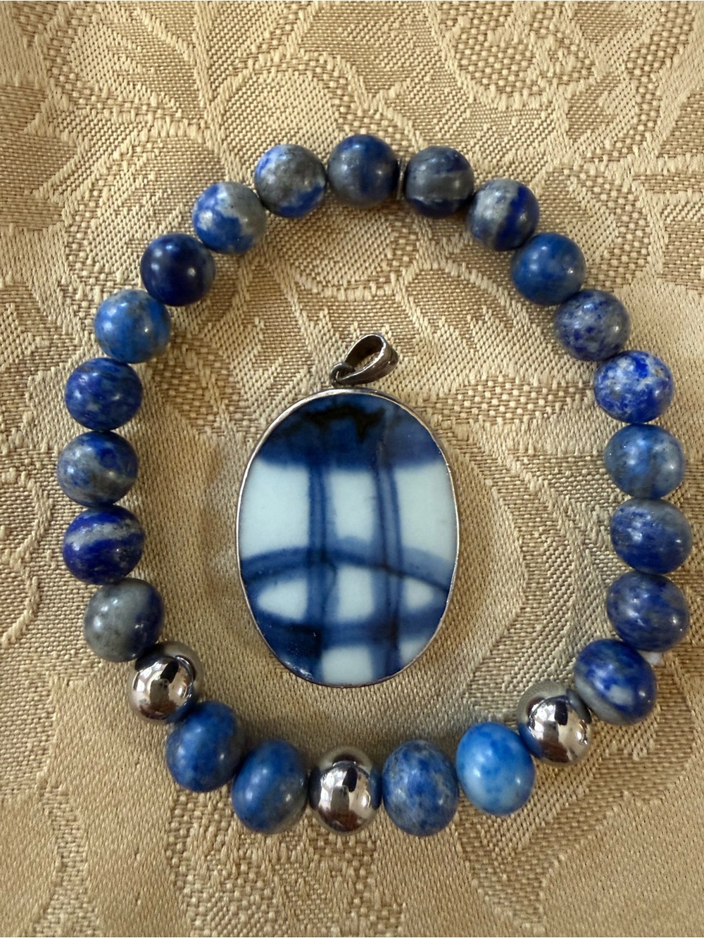 Blue Lapis Bead Bracelet with Pendant